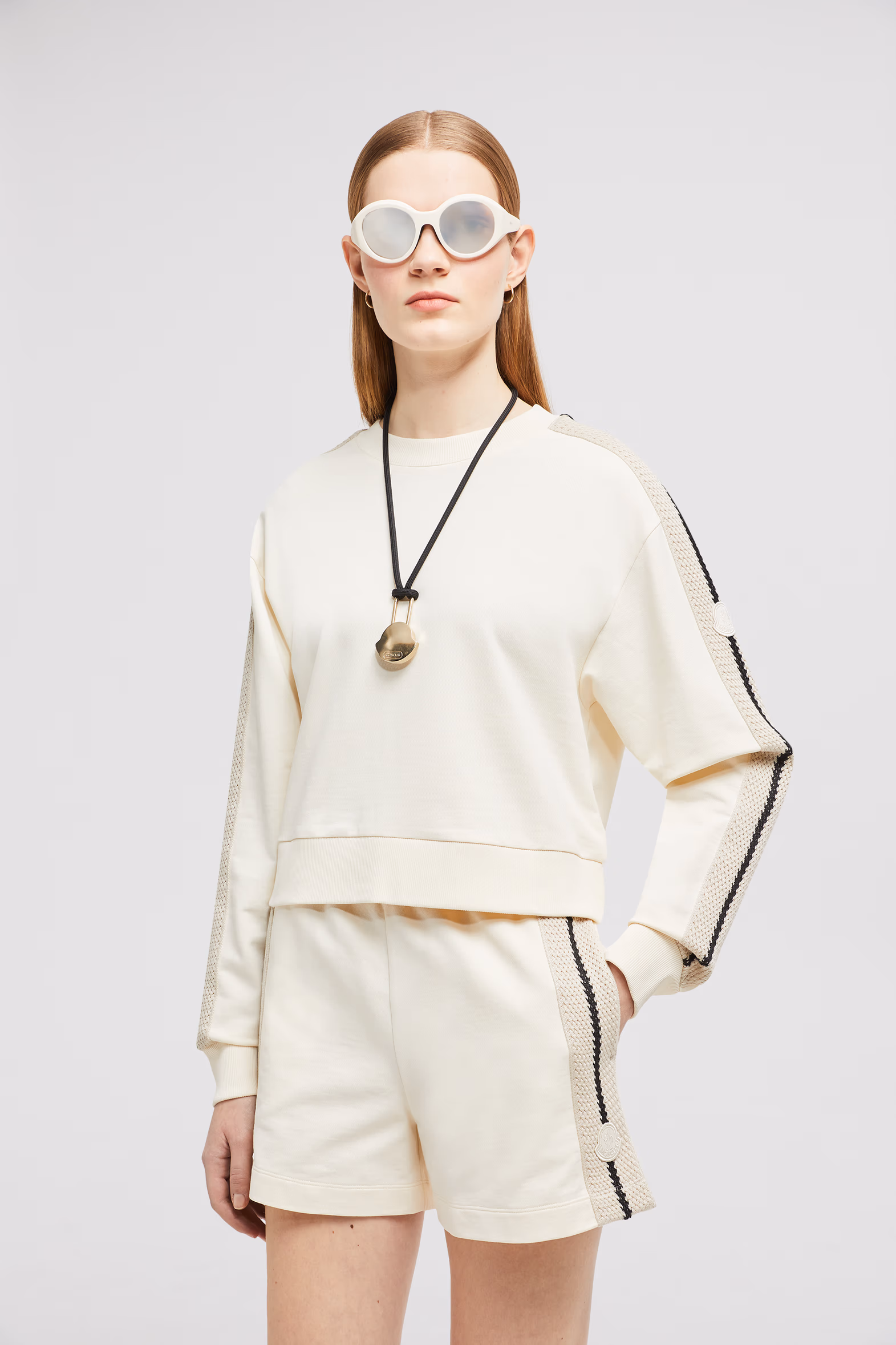 Crochet Accent Cotton Sweatshirt Women White Moncler 0